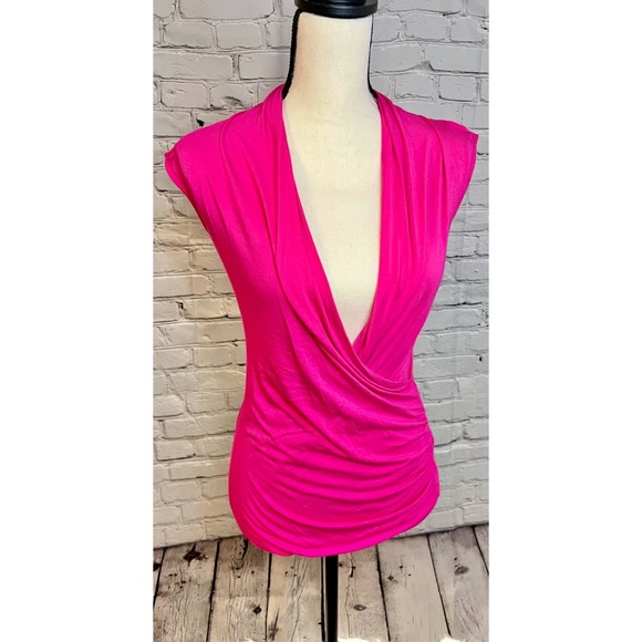 Vince Camuto Wrap Top | Sz XS| Hot Pink Short Sleeve Wrap Top Blouse - Picture 3 of 13